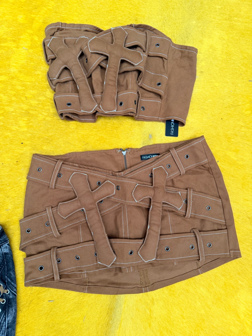 Fashion Nova Brown Strappy Mini Skirt